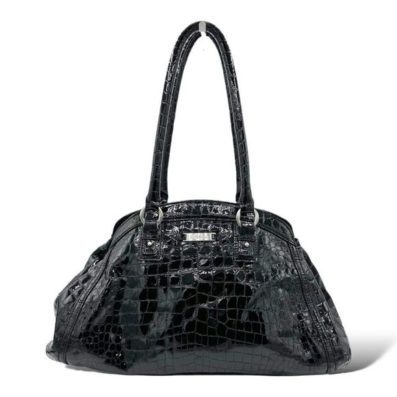 COLE HAAN XL Black Reptile Embossed Patent Leather Tote Bag - Picture 1 of 16